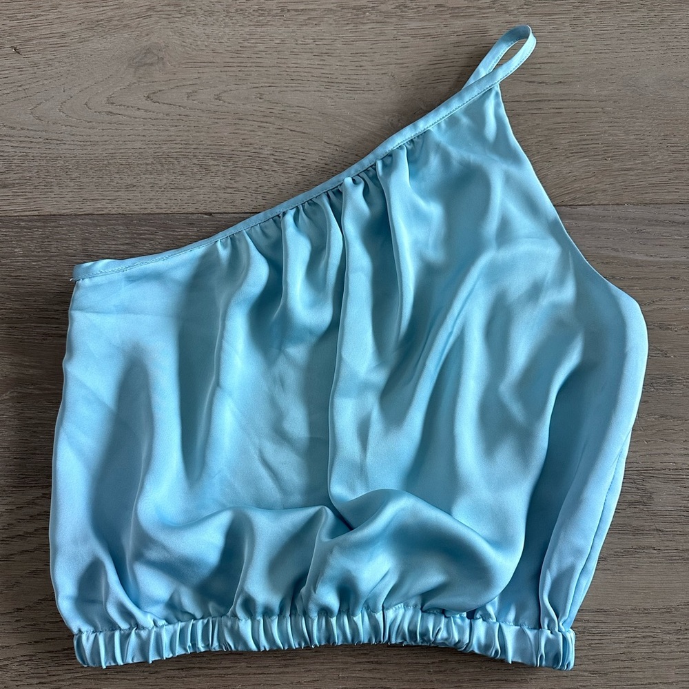 Ramy Brook Cheryl One-Shoulder Mystic Blue Crop Top - Size Small NWT